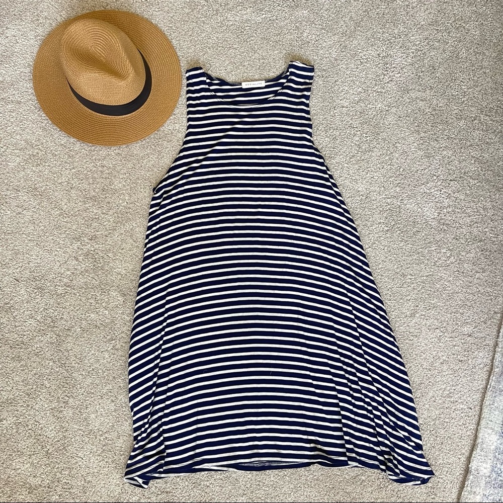 Navy Blue and White Striped Tank Swing Dress
